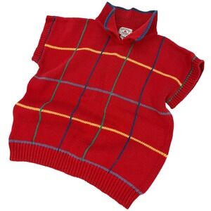 Regatta Sport Red Plaid Sweater Vest Large Retro Mock Neck Cotton Ramie Knit
